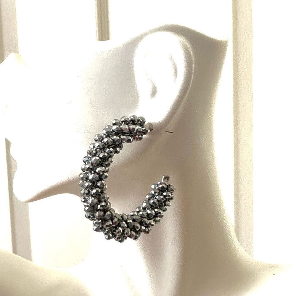Silver beaded hoop earrings